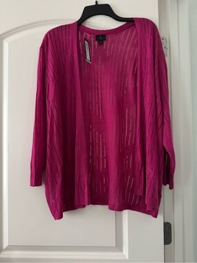 Worthington Open-Front Pointelle Cardigan in Fuchsia Pink